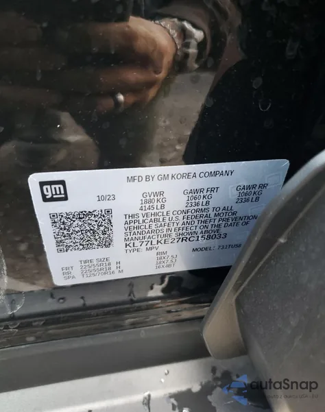 2024 Chevrolet Trax Activ из США, поврежденный, VIN KL77LKE27RC158033